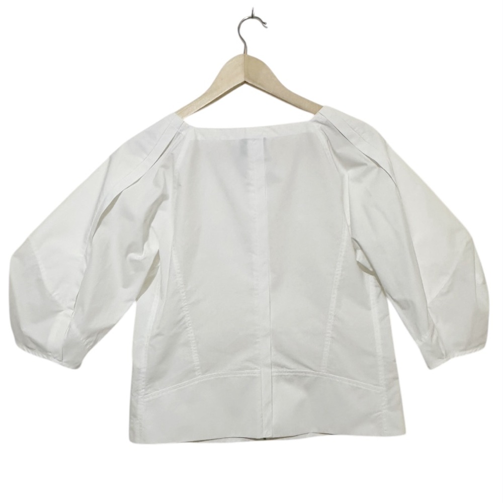 3.1 Phillip Lim White Cotton Blend Zip Front Balloon Puff Sleeve Top Blouse Sz 6 - Picture 3 of 6